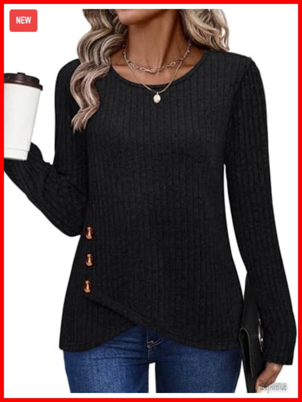 Tunic Sweater Long Sleeve Crew Neck Button Accent Pullover Maternity Top